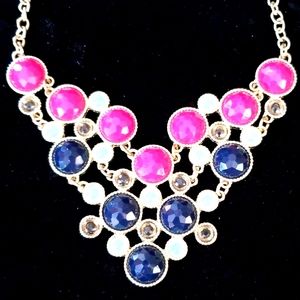 Colorful Goldtone Beaded Bib Statement Necklace